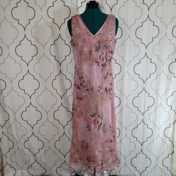 Vintage Vanessa Stevens Pink Floral Dress - Size 10 - Picture 1 of 14